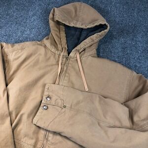 Old College Inn Mens Tan Canvas‎ Sherpa Lined Hooded Jacket Size L